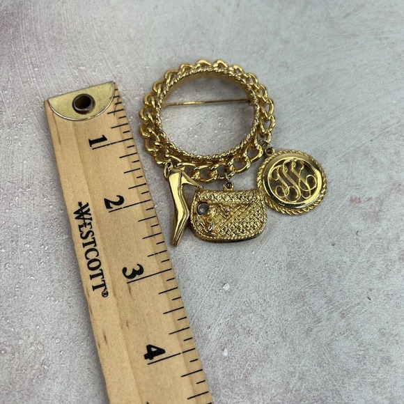 Gold‎ Tone Charm Brooch Show Purse Monogram - Picture 13 of 14